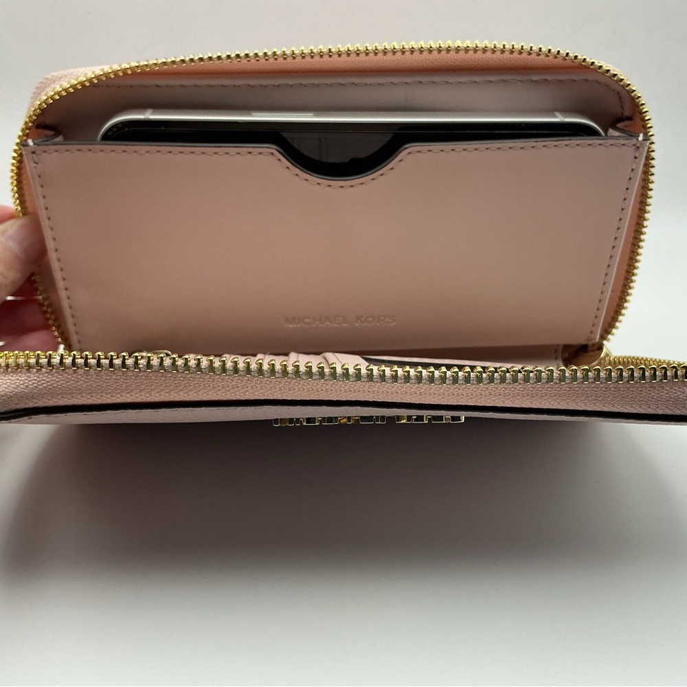 Michael Kors Jet Set Travel Large Zip Wristlet Wallet Phone Case Powder Blush - Picture 3 of 8